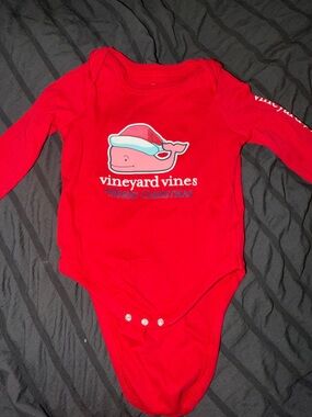 Vineyard Vines Red Holiday Whale Long-Sleeve Baby One-Piece